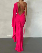 Rose Red Maxi Dress for Elegant Backless Evening Wear - Himpall